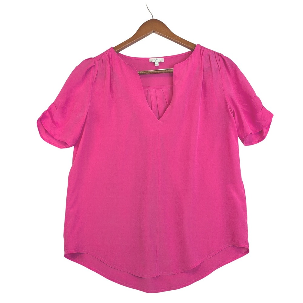 Joie Hot Sz Sm Pink 100% Silk V-Neck Short Sleeve Pleated Back Blouse Office